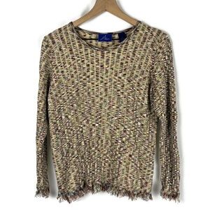 JH Collectibles Plus Size Fine Knit Earth Tone Fringe Detail Striped Sweater 1X